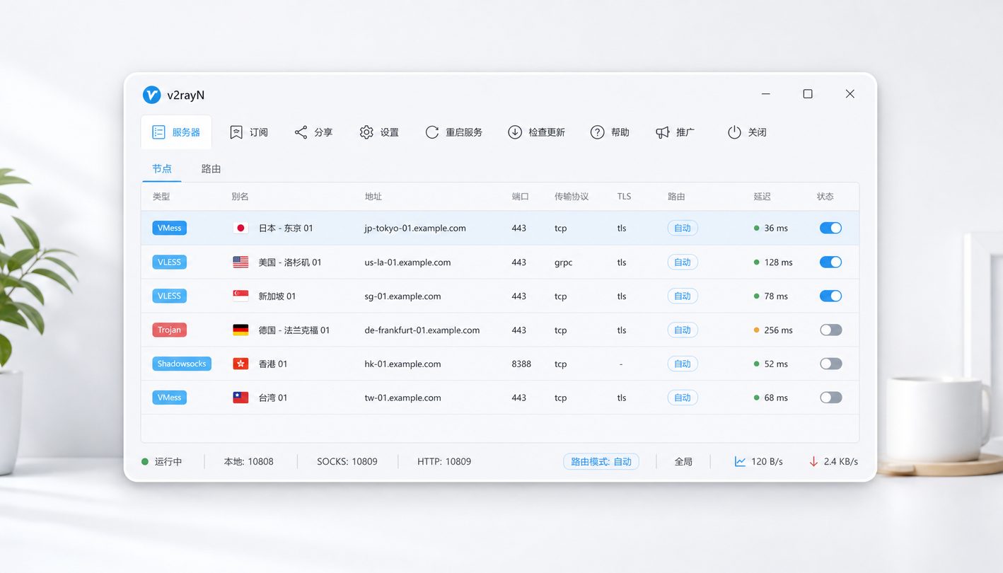 v2rayN Windows 图形化代理界面展示